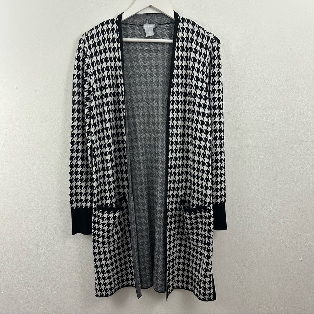 2/$25 Chico's Women's Houndstooth Open Front Cardigan Size M